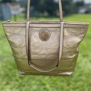 Coach Gold Signature Metallic Tote F18877 Medium Purse Bag Retro 2011